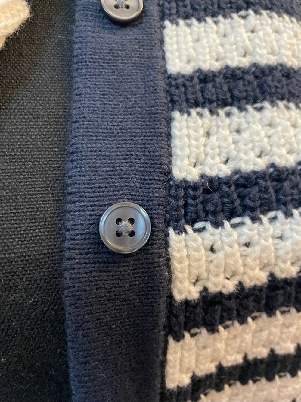Banana Republic Navy and Cream Striped Crochet Button Cardigan